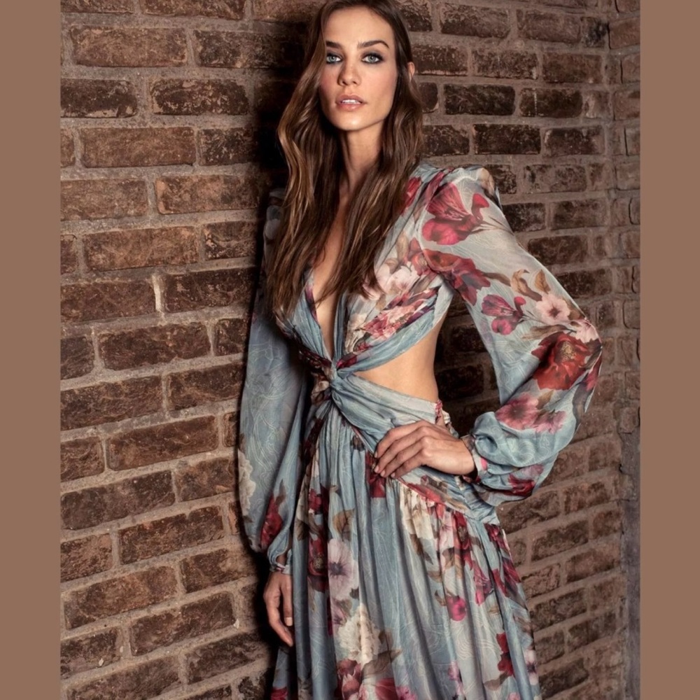 PatBO Floral Midi Dress in Dusty Blue and Rose
